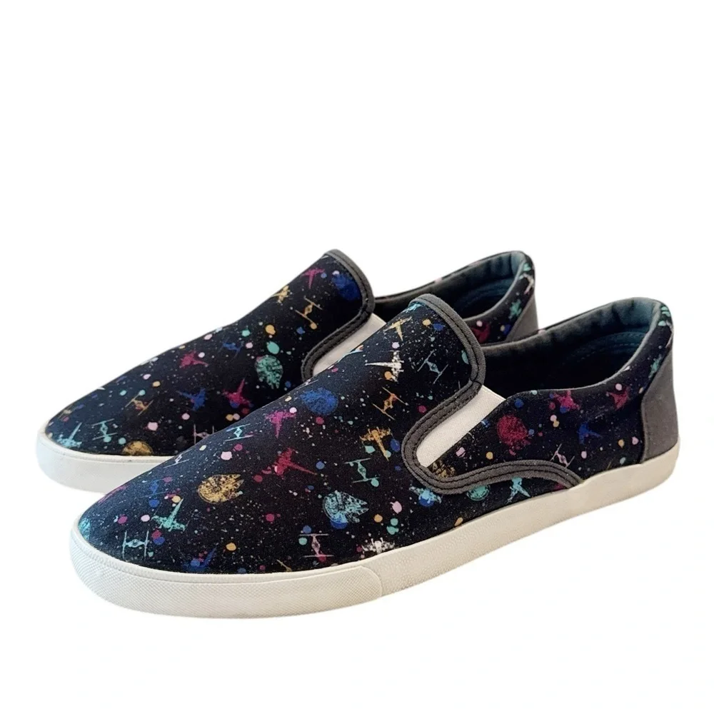 Inkkas Unisex Star Wars Black Graphic Print Slip Ons Spacecraft Size 12 M /14 W